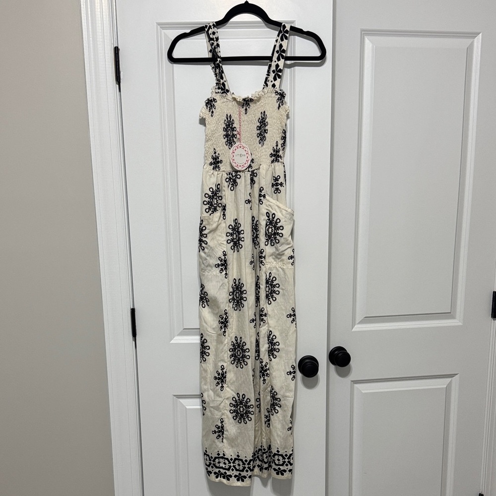 Umgee Cream and Black Floral Jumpsuit